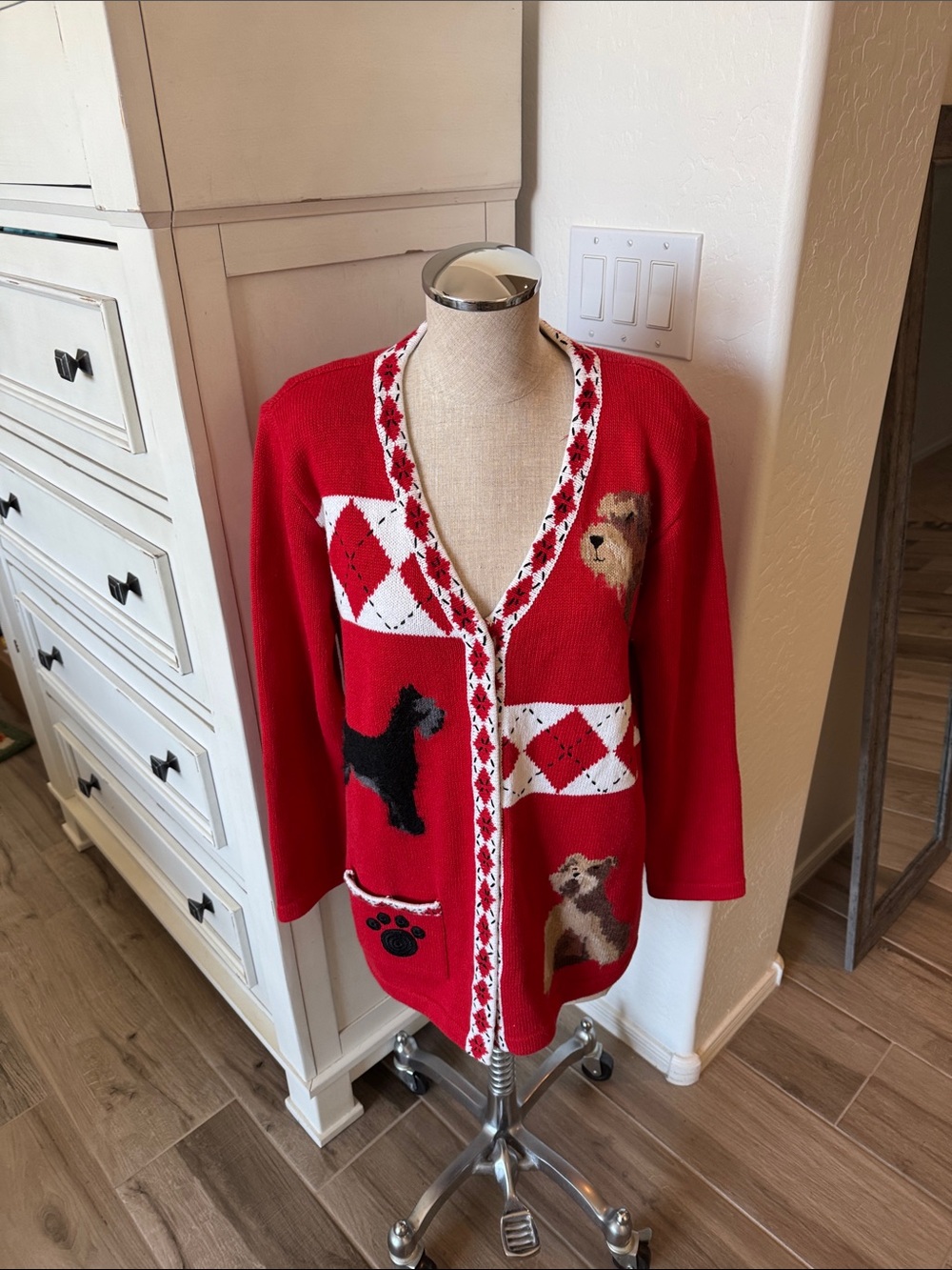 Vintage Storybook Knits S Wonderful Schnauzer cardigan sweater